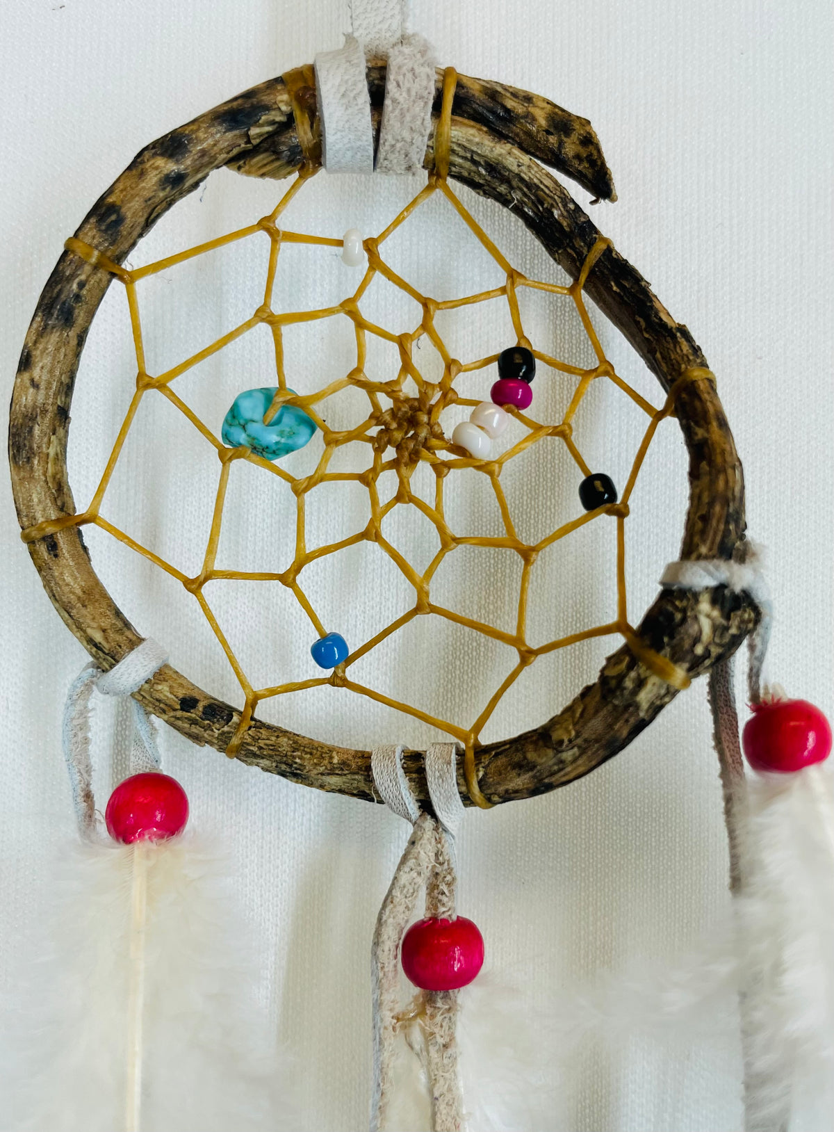 Natural Tree Root Dreamcatcher with Turquoise Stones and Feathers