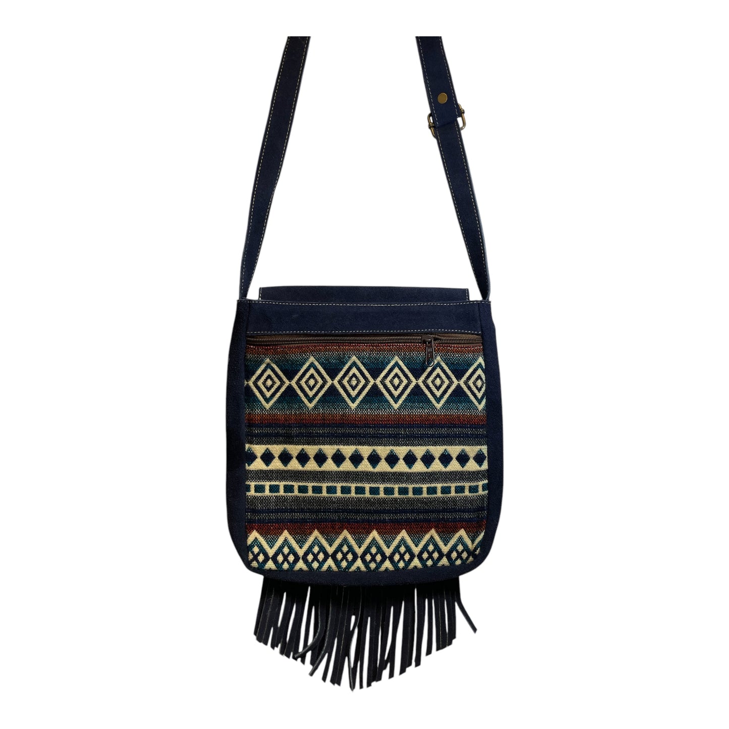 Leather bag with geometric wolf design