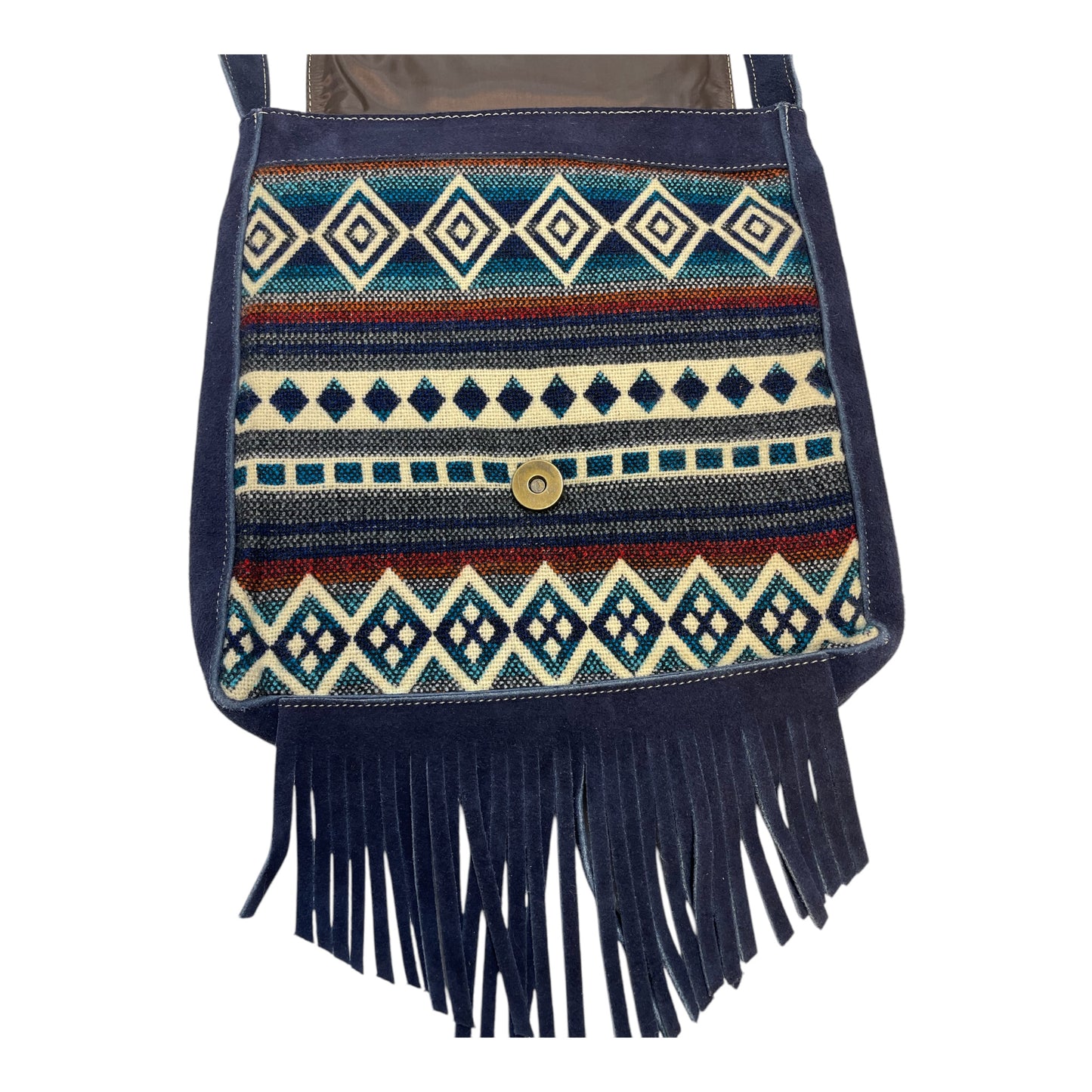 Leather bag with geometric wolf design