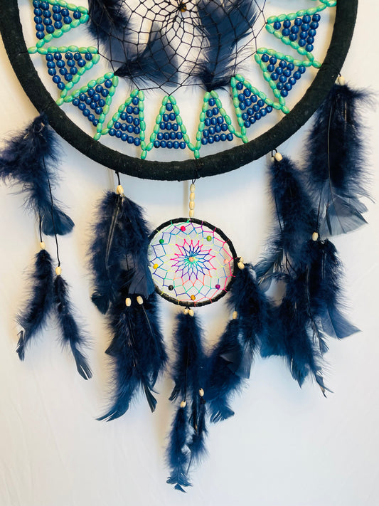 Dreamcatcher with Wooden Beads and Natural Feathers