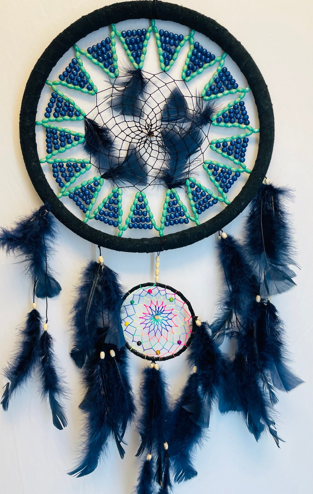 Dreamcatcher with Wooden Beads and Natural Feathers