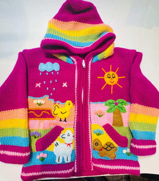 Children's sweater with a landscape design
